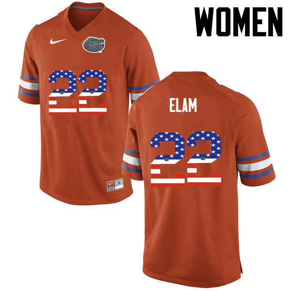 Women Florida Gators #22 Matt Elam College Football USA Flag Fashion Jerseys-Orange - Click Image to Close